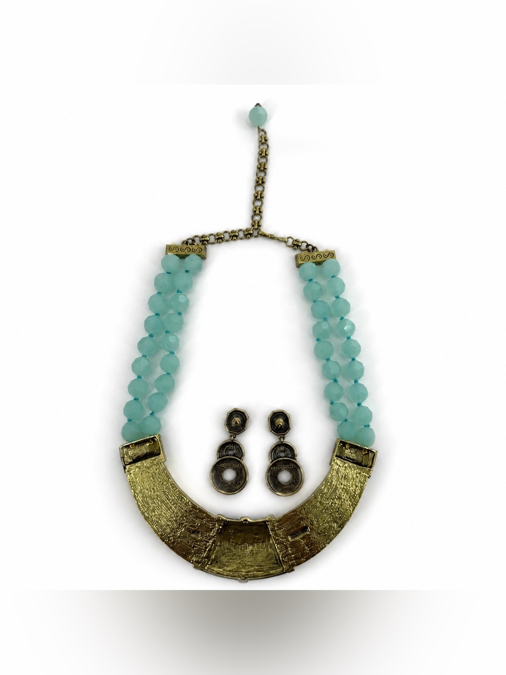 Heidi Daus Aqua Crystal Statement Necklace & Earrings Set Bold Glam Jewelry - Picture 7 of 17